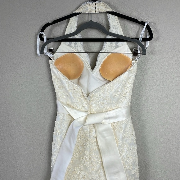 SOLD Davids Bridal Allover Beaded Lace Illusion Halter Neckline Wedding T9512 8 - Picture 6 of 17